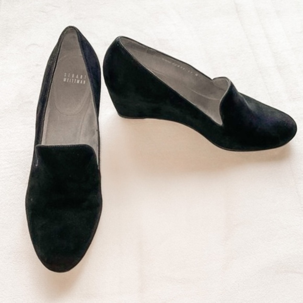 Stuart Weitzman Arise Black Suede Wedge Loafers